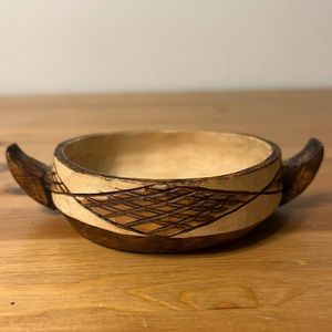 Small lightweight winged hand-carved wooden bowl